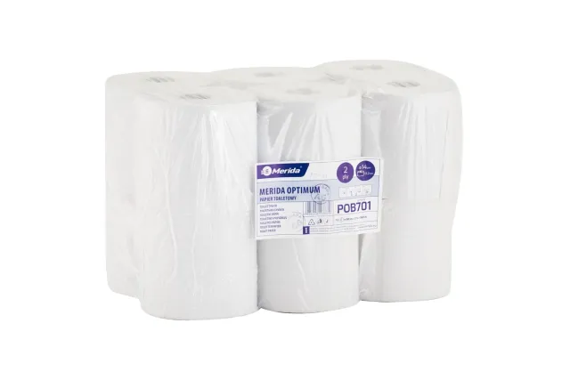 Papier toaletowy MERIDA OPTIMUM, biały, 14 cm, opakowanie 12 szt.,  śr. 14 cm, dł. 80 m, 2 - warstwowy Merida POB701