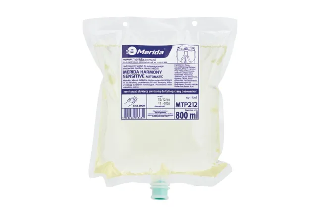 Mydło w pianie MERIDA HARMONY SENSITIVE AUTOMATIC,
jednorazowy wkład 800 ml, o zdecydowanym aromacie Merida MTP212