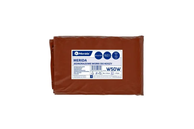 Jednorazowe worki na śmieci MERIDA, 90 x 110 cm, pojemność
160 l, paczka 10 szt., BRĄZOWE Merida W50W