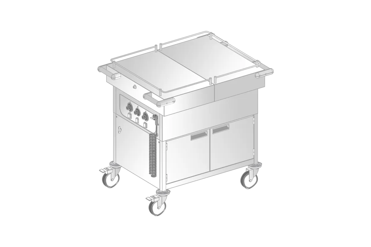 BEMAR JEZDNY Z SZAFKĄ PODGRZEWANĄ I BLATEM ROZSUWANYM 2 x 1/1 GN, 987 x 750 x 1015 mm