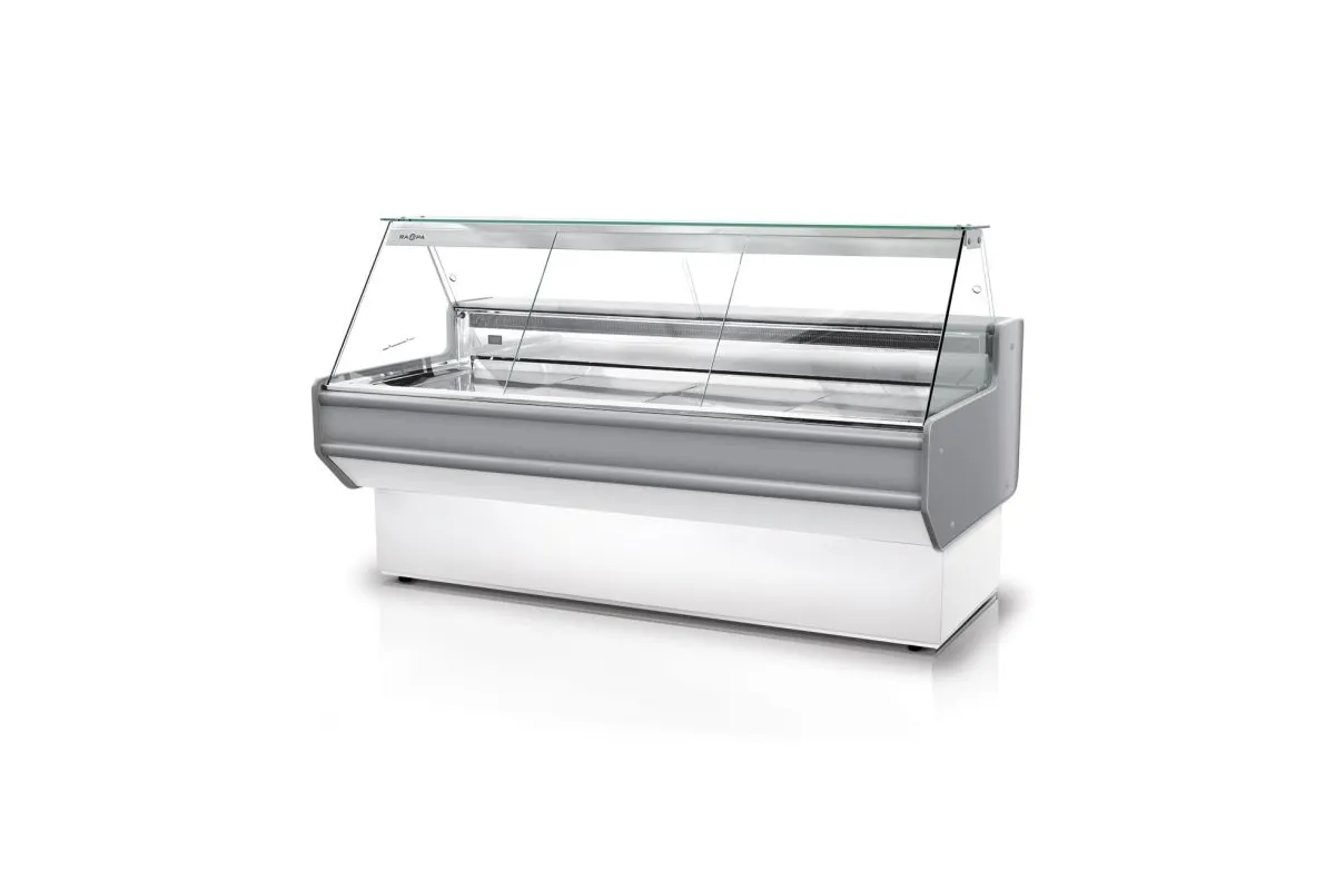 Lada chłodnicza z szybą prostą, nierdzewnym blatem oraz bokami z PS-HIPS RAPA L-A1/137/107