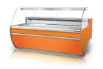 Lada chłodnicza, szyba gięta, blat nierdzewny, podświetlany spód, osłona stopek, boki PS-HIPS, RAPA L-D/137/107