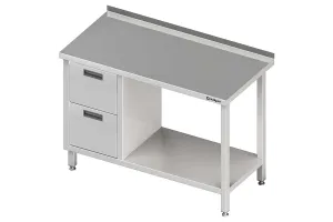 Stół przyścienny z blokiem dwóch szuflad (L),i półką 1000x700x850 mm Stalgast 980267100