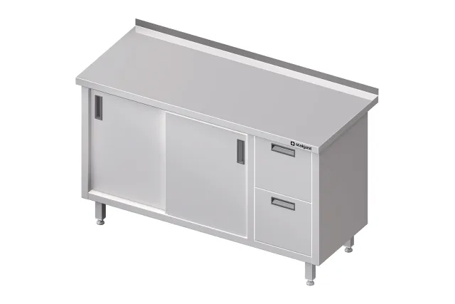 Stół przyścienny z blokiem dwóch szuflad (P),drzwi suwane 1400x700x850 mm Stalgast 980357140