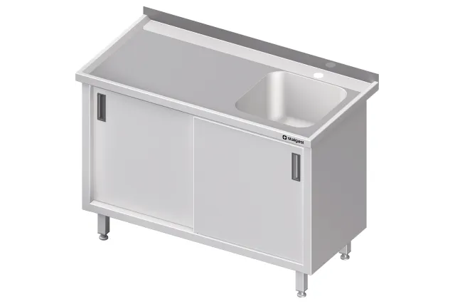 Stół ze zlewem 1-kom.(P),drzwi suwane 1300x600x850 mm Stalgast 980746130