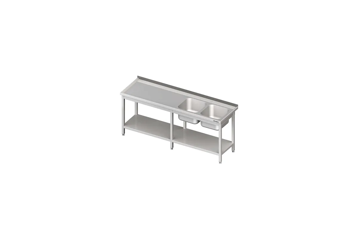 Stół ze zlewem 2-kom.(P),z półką 2600x600x850 mm Stalgast 980836260