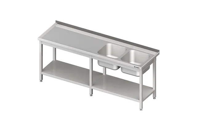 Stół ze zlewem 2-kom.(P),z półką 2600x600x850 mm Stalgast 980836260