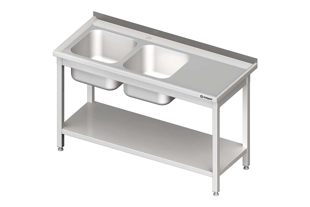 Stół ze zlewem 2-kom.(L),z półką 1500x600x850 mm skręcany Stalgast 980846150