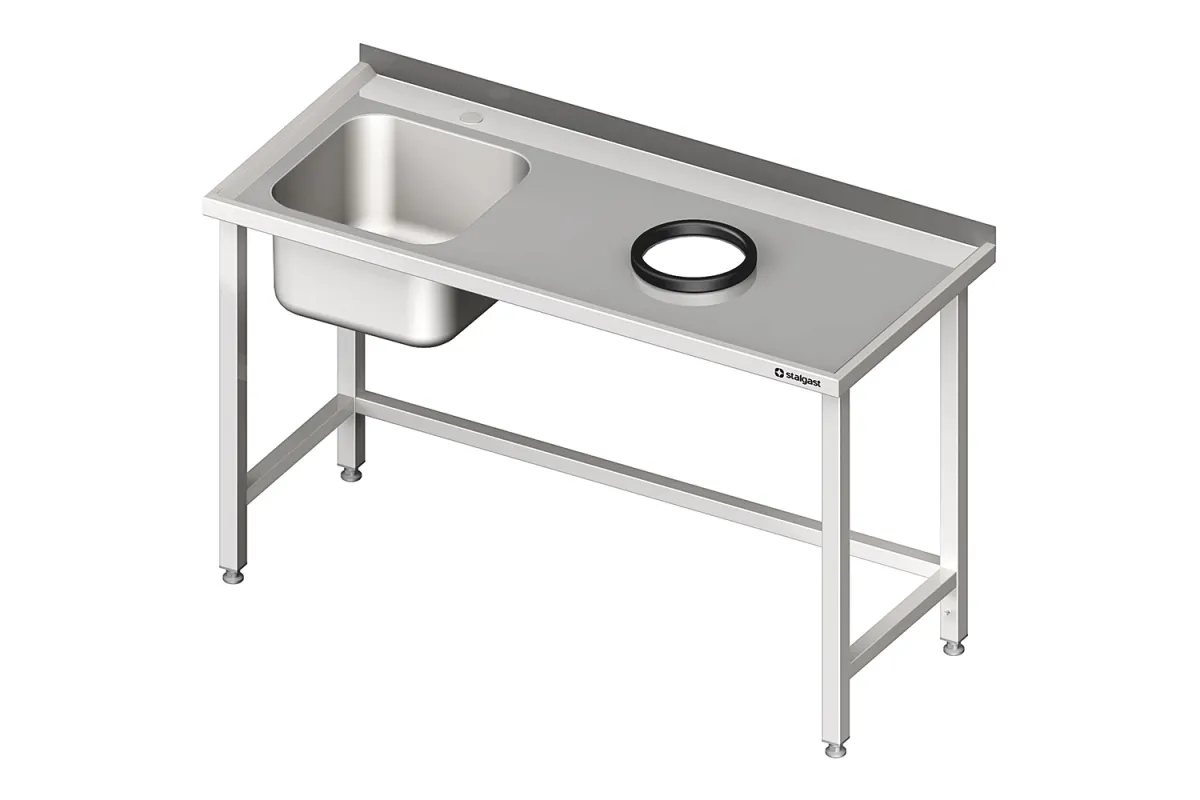 Stół przyścienny ze zlewem, bez półki z otworem 1800x600x850 mm, 1 komora po lewej spawany Stalgast 980946180