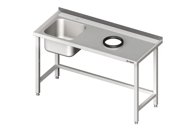 Stół przyścienny ze zlewem, bez półki z otworem 1800x600x850 mm, 1 komora po lewej spawany Stalgast 980946180