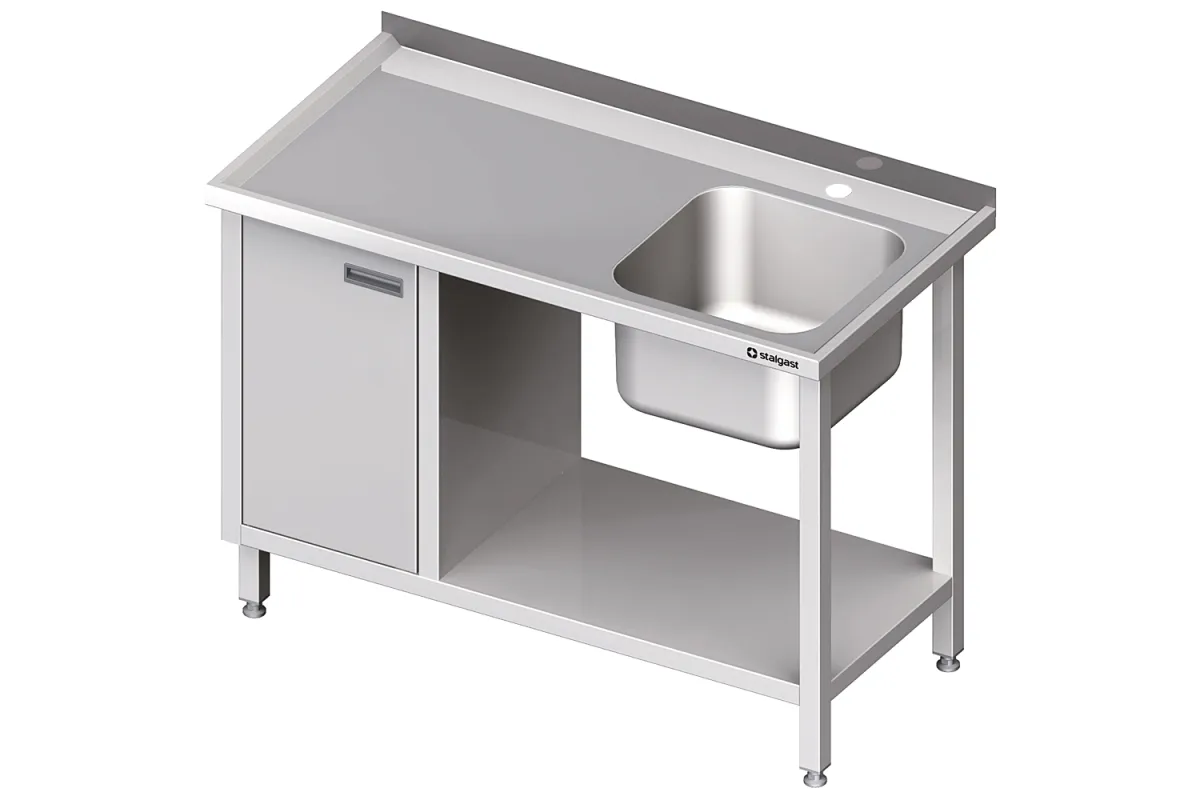 Stół ze zlew 1-kom.(P), z szafką i półką 1800x700x850 mm Stalgast 980977180