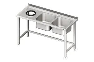 Stół przyścienny ze zlewem bez półki z otworem 1600x600x850 mm, 2-komory po prawej spawany Stalgast 981016160