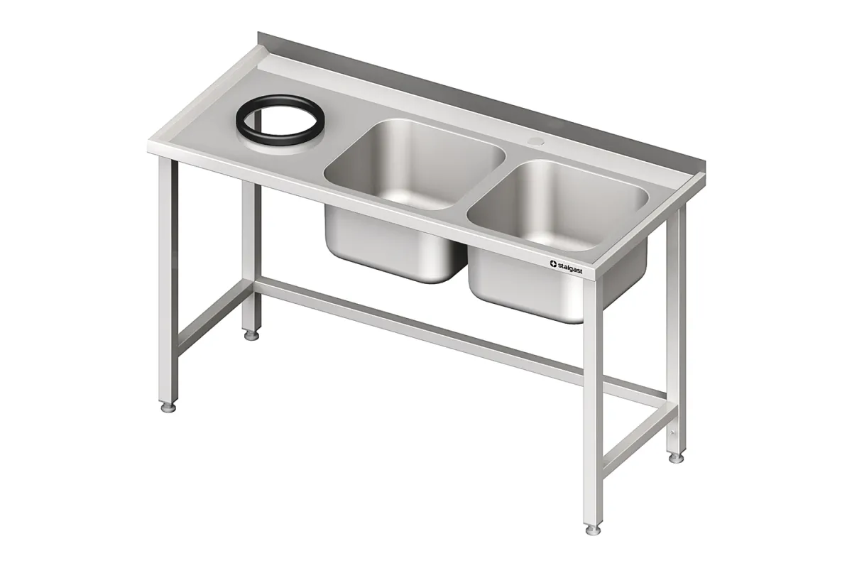 Stół przyścienny ze zlewem bez półki z otworem 1400x700x850 mm, 2-komory po prawej spawany Stalgast 981017140