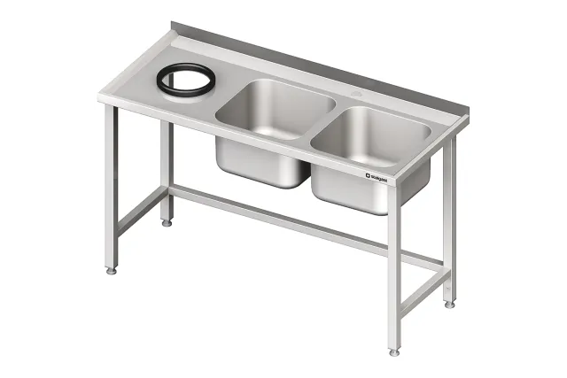 Stół przyścienny ze zlewem bez półki z otworem 1400x700x850 mm, 2-komory po prawej spawany Stalgast 981017140