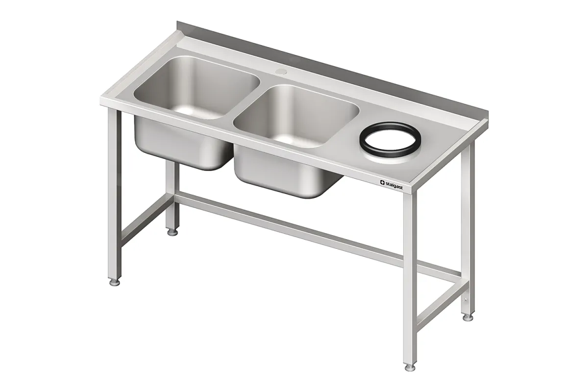 Stół przyścienny ze zlewem bez półki z otworem 1700x600x850 mm, 2-komory po lewej spawany Stalgast 981026170
