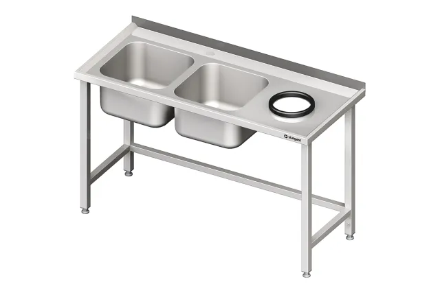 Stół przyścienny ze zlewem bez półki z otworem 1600x700x850 mm, 2-komory po lewej spawany Stalgast 981027160