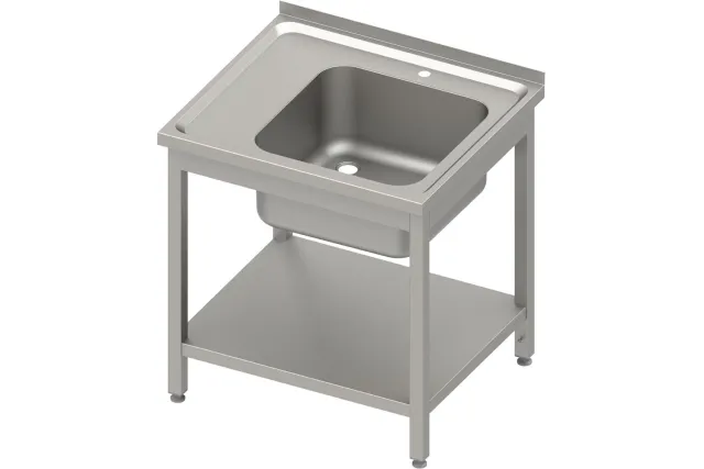 Stół ze zlewem 1-kom.(P),z półką 800x700x850 mm skręcany, blat tłoczony Stalgast 983147080