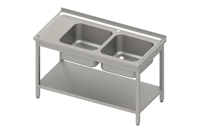 Stół ze zlewem 2-kom.(P),z półką 1200x600x850 mm skręcany, blat tłoczony Stalgast 983166120