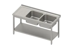 Stół ze zlewem 2-kom.(P),z półką 1400x600x850 mm skręcany, blat tłoczony Stalgast 983166140