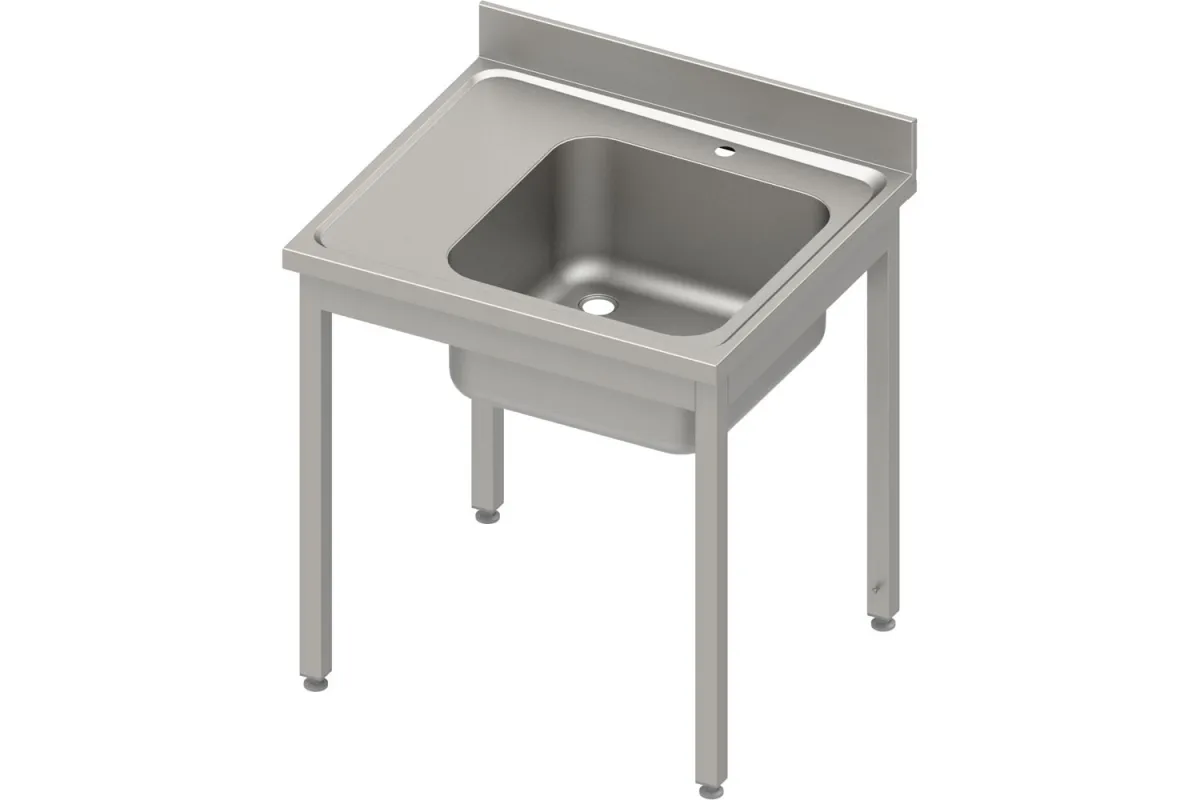 Stół ze zlewem 1-kom.(P),bez półki 800x700x850 mm skręcany, blat tłoczony 100x15x10 Stalgast 984417080