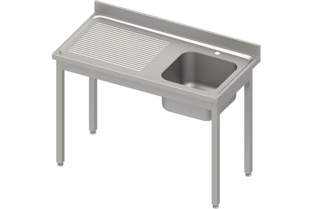 Stół ze zlewem 1-kom.(P),bez półki 1100x700x850 mm skręcany, blat tłoczony 100x15x10 Stalgast 984417110