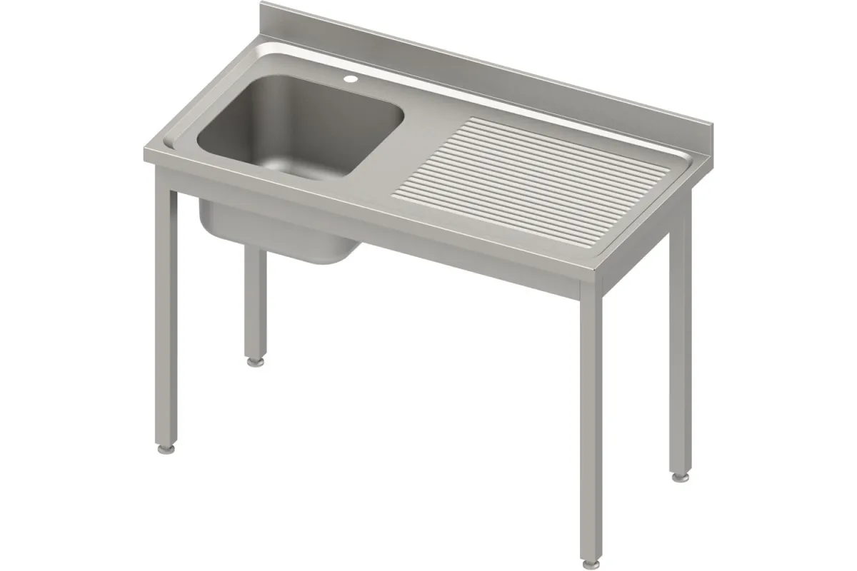 Stół ze zlewem 1-kom.(L),bez półki 1400x600x850 mm skręcany, blat tłoczony 100x15x10 Stalgast 984436140