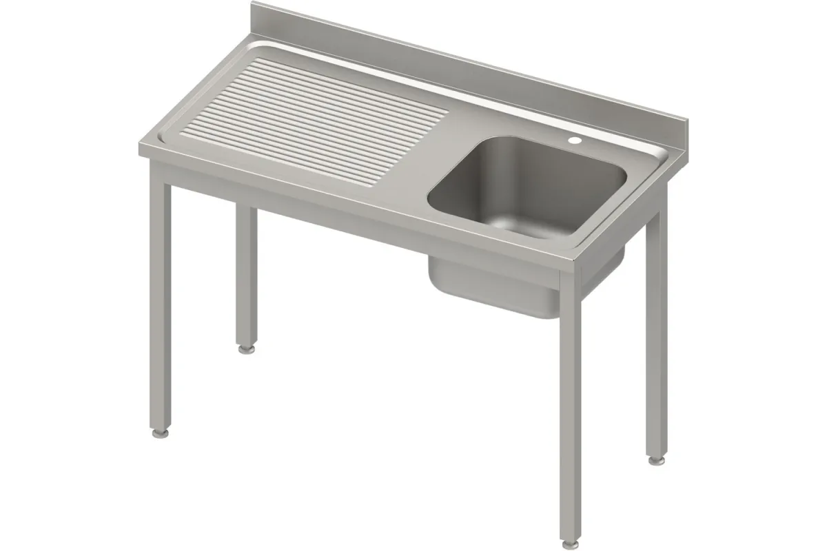 Stół ze zlewem 1-kom.(L),bez półki 1400x700x850 mm skręcany, blat tłoczony 100x15x10 Stalgast 984437140