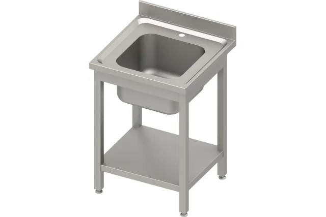 Stół ze zlewem 1-kom.z półką 600x600x850 mm skręcany, blat tłoczony 100x15x10 Stalgast 984456060