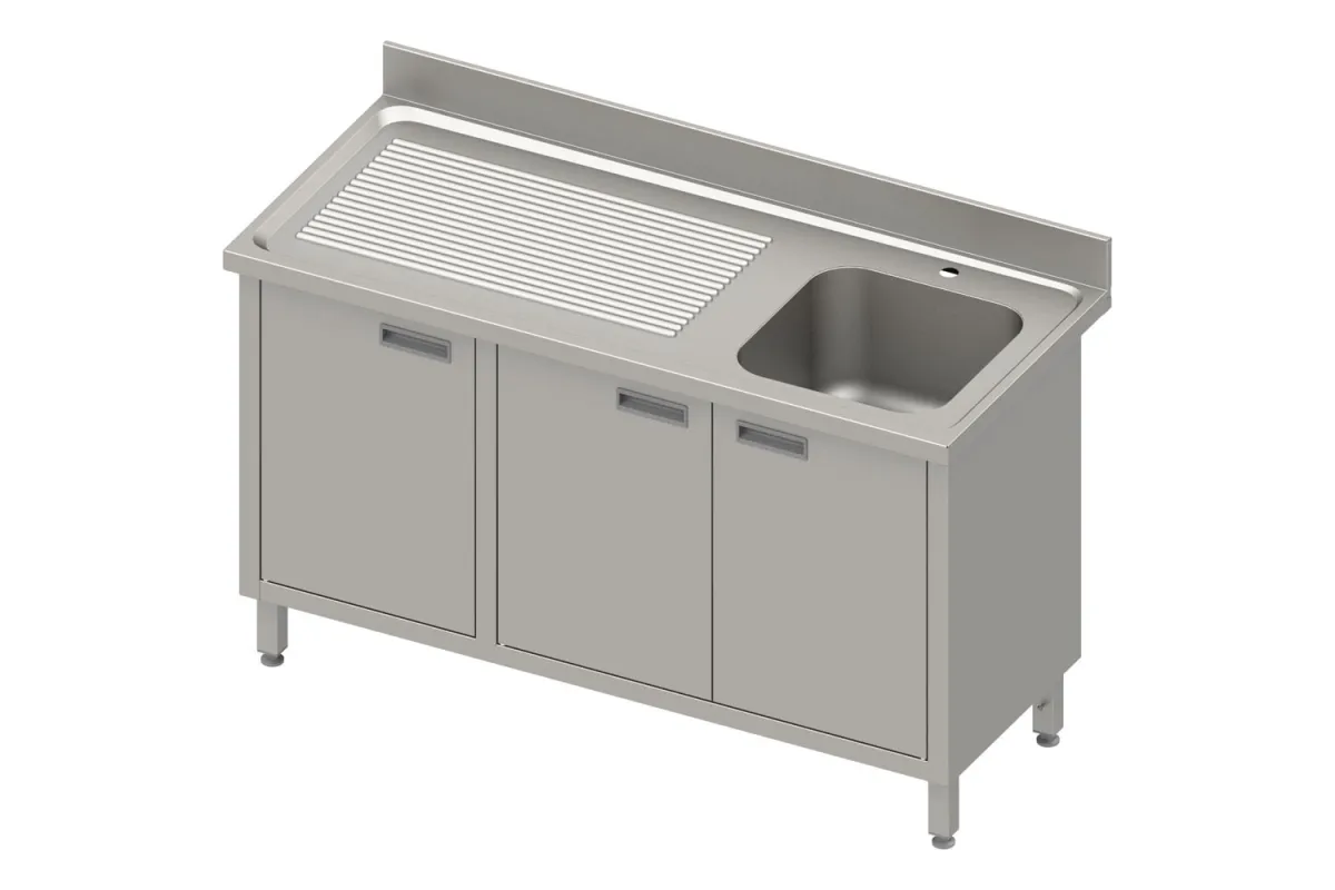 Stół ze zlewem 1-kom.(P),drzwi skrzydłowe 1400x700x850 mm, blat tłoczony 100x15x10 Stalgast 984497140