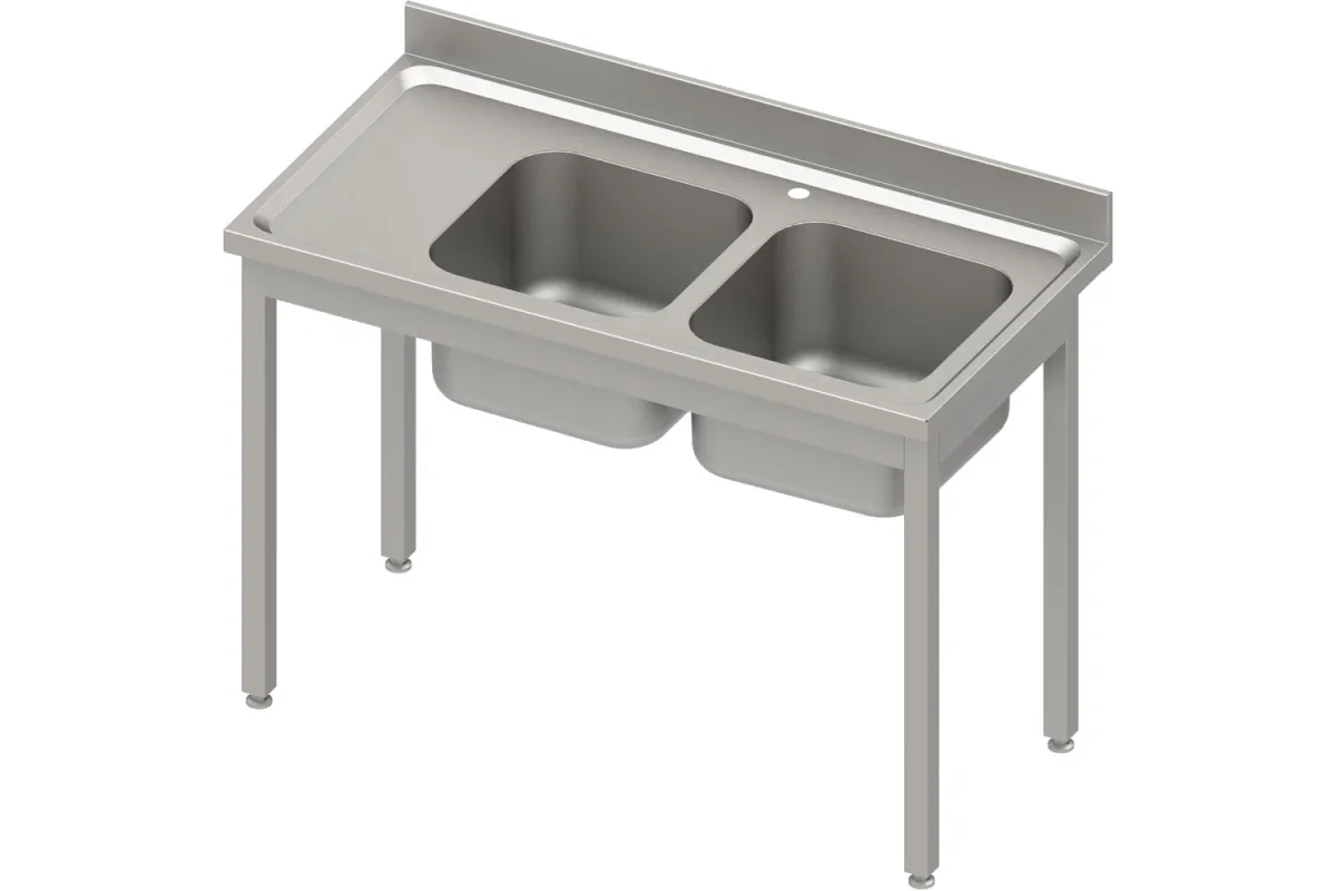Stół ze zlewem 2-kom.(P),bez półki 1100x700x850 mm skręcany, blat tłoczony 100x15x10 Stalgast 984547110