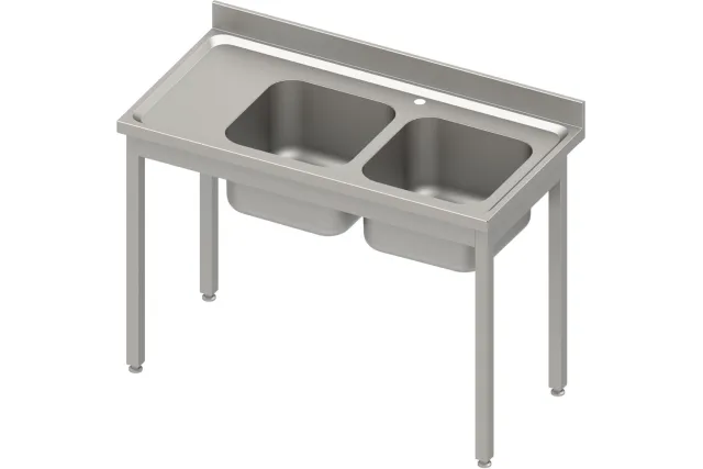 Stół ze zlewem 2-kom.(P),bez półki 1100x700x850 mm skręcany, blat tłoczony 100x15x10 Stalgast 984547110