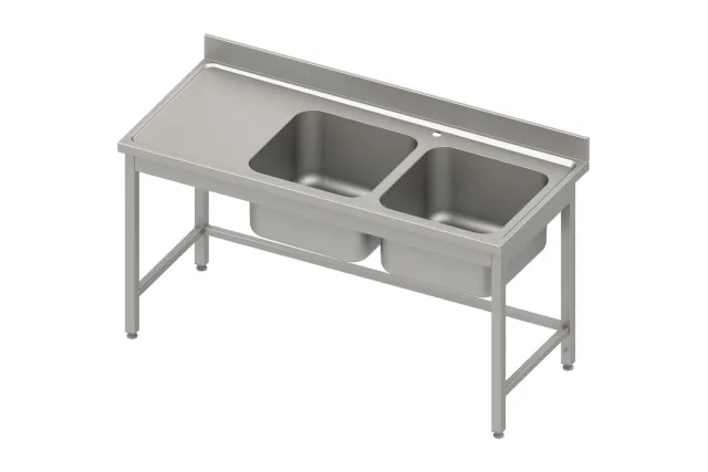 Stół ze zlewem 2-kom.(P),bez półki 1500x700x850 mm, blat tłoczony 100x15x10 Stalgast 984557150