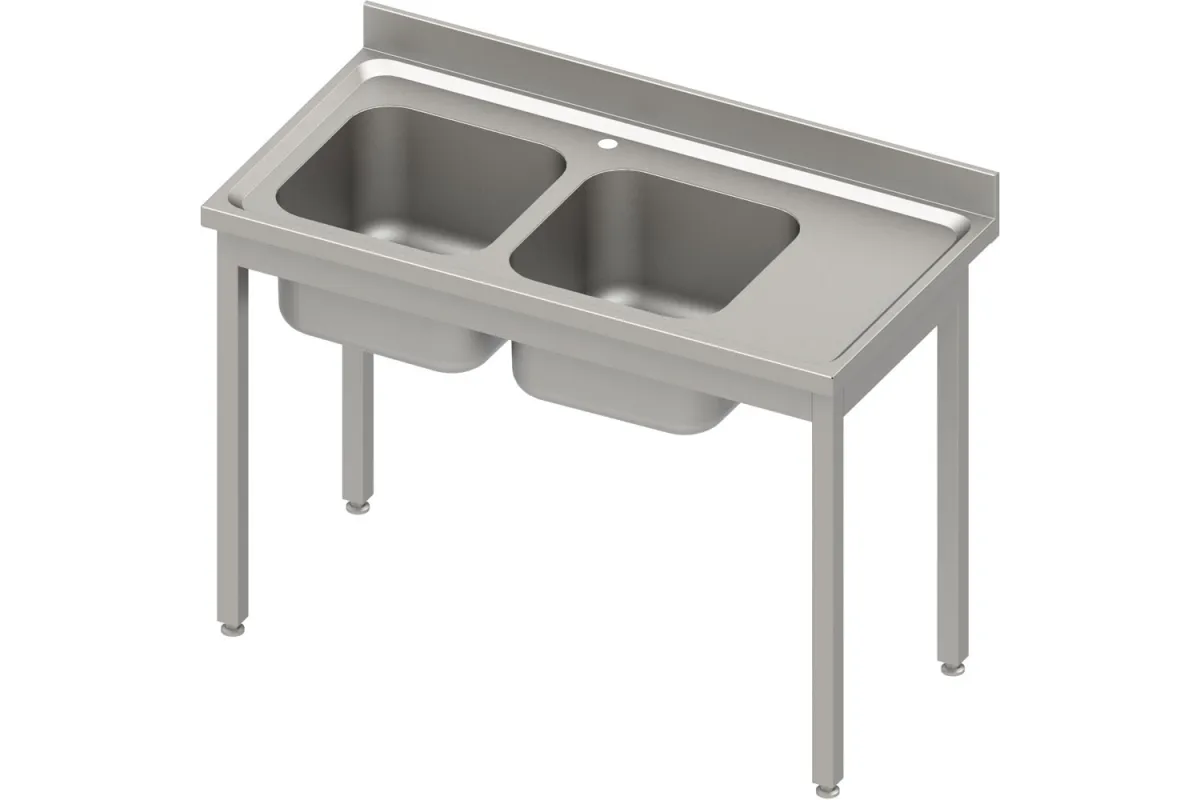 Stół ze zlewem 2-kom.(L),bez półki 1400x700x850 mm skręcany, blat tłoczony 100x15x10 Stalgast 984567140