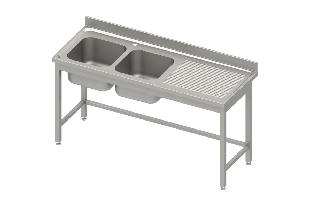 Stół ze zlewem 2-kom.(L),bez półki 1800x600x850 mm, blat tłoczony 100x15x10 Stalgast 984576180