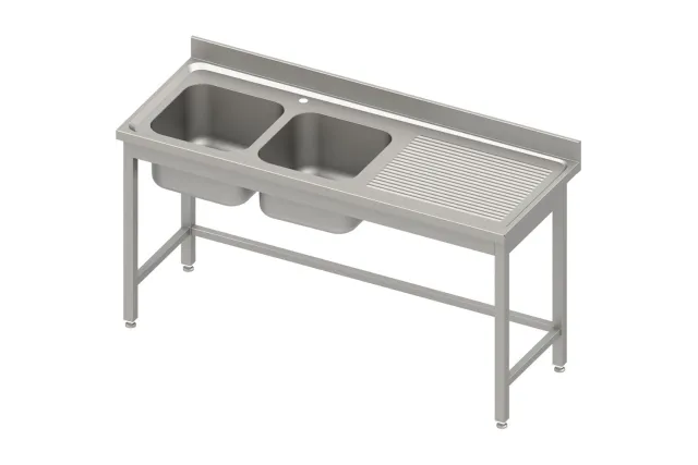 Stół ze zlewem 2-kom.(L),bez półki 1600x700x850 mm, blat tłoczony 100x15x10 Stalgast 984577160