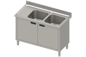 Stół ze zlewem 2-kom.(P),drzwi skrzydłowe 1300x600x850 mm, blat tłoczony 100x15x10 Stalgast 984626130
