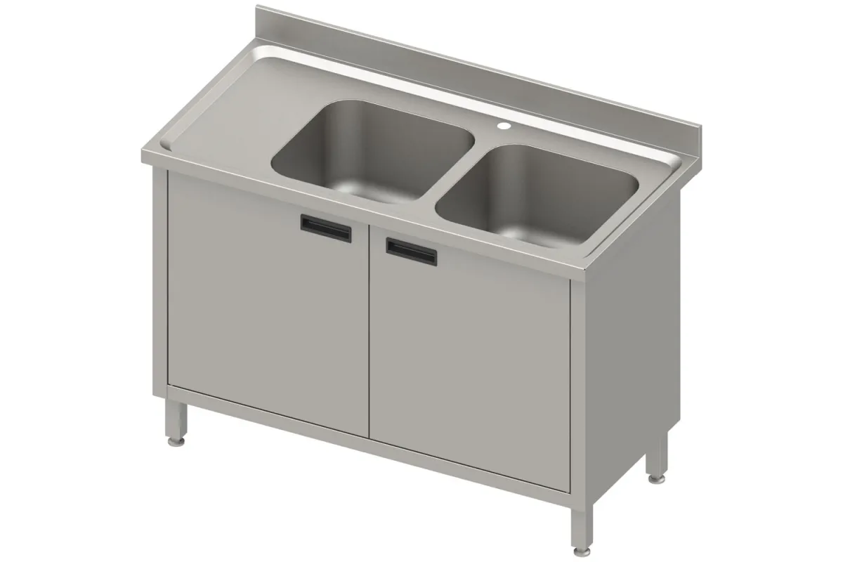 Stół ze zlewem 2-kom.(P),drzwi skrzydłowe 1300x700x850 mm, blat tłoczony 100x15x10 Stalgast 984627130