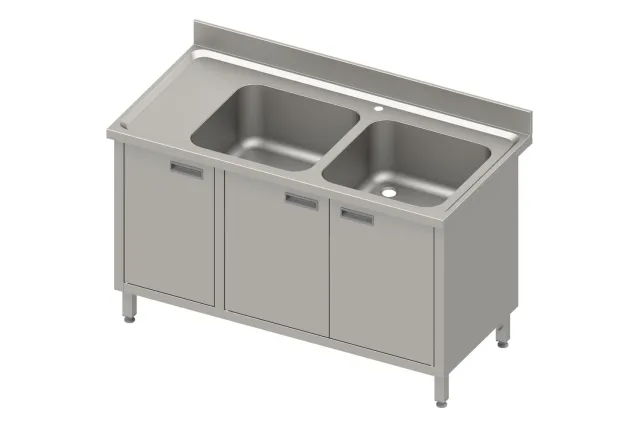 Stół ze zlewem 2-kom.(P),drzwi skrzydłowe 1500x700x850 mm, blat tłoczony 100x15x10 Stalgast 984627150
