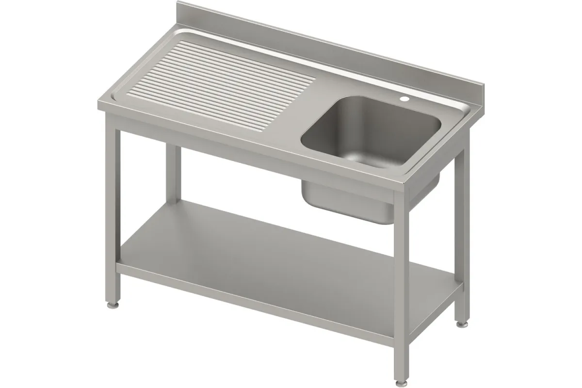 Stół ze zlewem 1-kom.(P),z półką 1700x700x850 mm spawany, blat tłoczony 100x15x10 Stalgast 984467170S