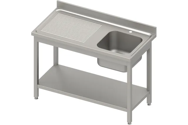 Stół ze zlewem 1-kom.(P),z półką 1700x700x850 mm spawany, blat tłoczony 100x15x10 Stalgast 984467170S
