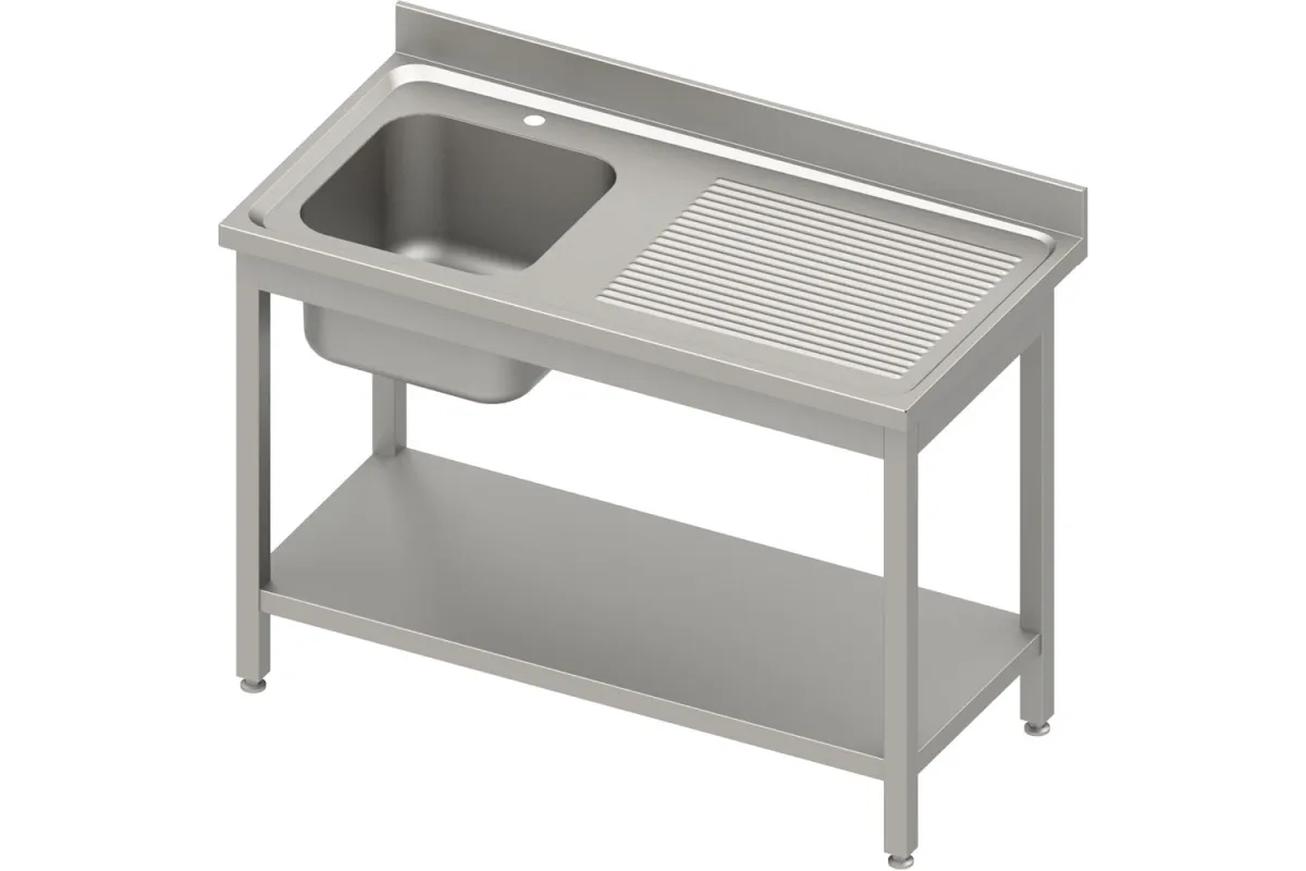 Stół ze zlewem 1-kom.(L),z półką 1800x700x850 mm spawany, blat tłoczony 100x15x10 Stalgast 984477180S