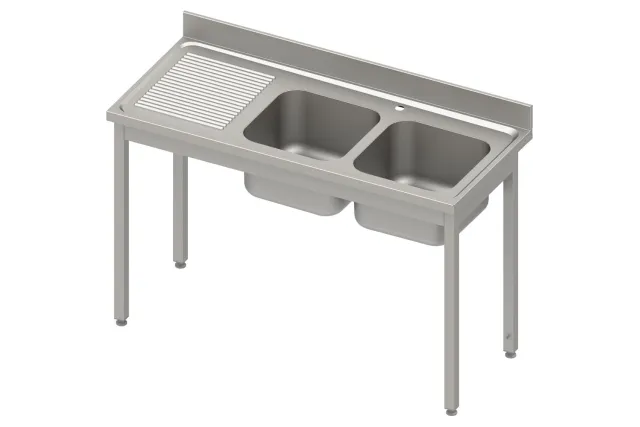 Stół ze zlewem 2-kom.(P),bez półki 1400x600x850 mm spawany, blat tłoczony 100x15x10 Stalgast 984546140S