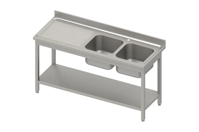 Stół ze zlewem 2-kom.(P),z półką 1800x700x850 mm spawany, blat tłoczony 100x15x10 Stalgast 984597180S
