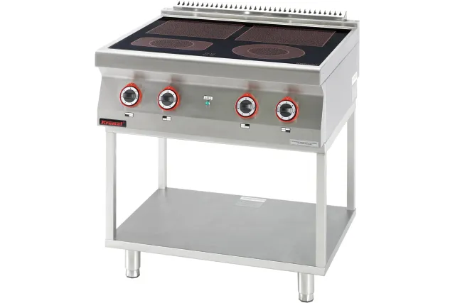 Kuchnia elektryczna ceramiczna 4 pola 2x4kW + 2x2,1kW na podstawie szkieletowej 800x700x900 Kromet 700.KE-4C.T