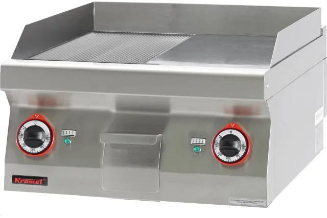 Płyta grillowa 1/2gł. + 1/2ryf. chromowana 600 mm 8kW 600x700x280 Kromet 700.PBE-600GR