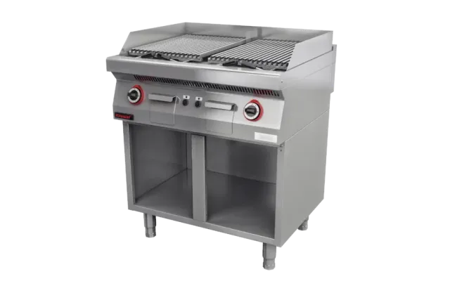 Lawa grill 800 mm 14kW na podstawie szafkowej otwartej 800x700x900 Kromet 700.OGL-800.S