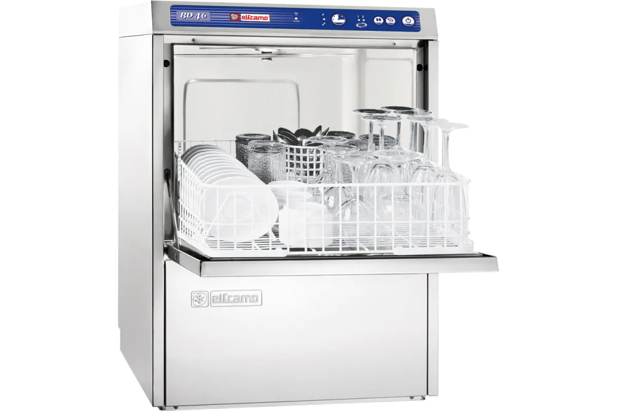 Zmywarka do szkła z dozownikami detergentów, zmiękczaczem i pompą zrzutową, P 3,3 kW Elframo 802441