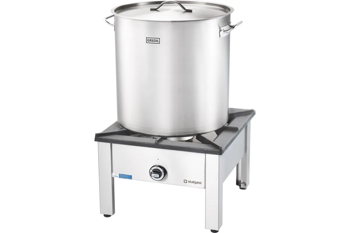Garnek wysoki z pokrywką, stalowy, Ø 450 mm, V 71.6 l Gredil 011455