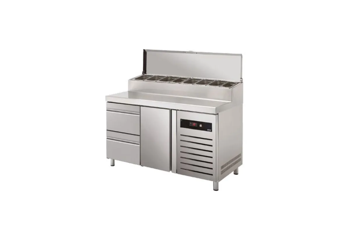 STÓŁ CHŁODNICZY DO PIZZY 1-DRZWIOWY Z SZUFLADAMI 2x1/2 GN 700MM GM 1/1 ESSENZIAL LINE ASBER ETPZ-135-12 HC 90NS
