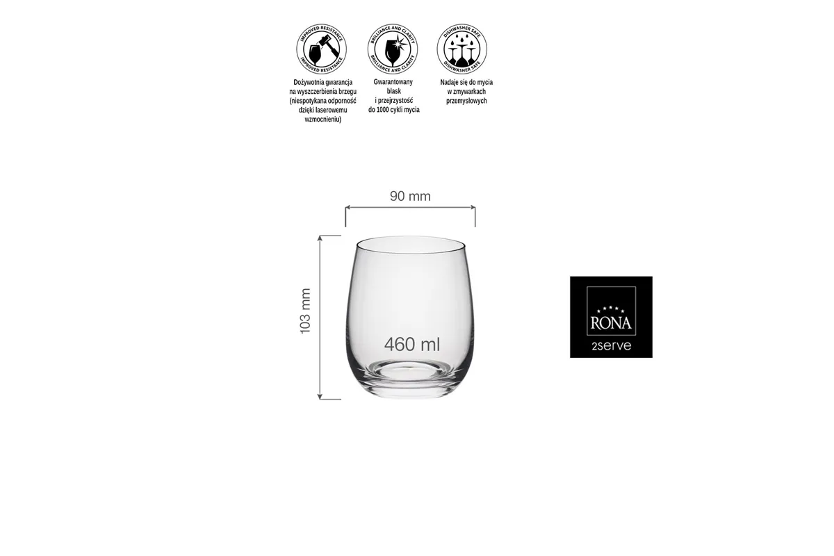 Szklanka niska Lunar, 460ml RONA 42331660